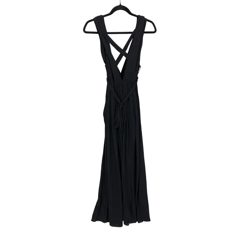Free People Maxi Dress Womens Size Small Cross Back Tie Waist Black *READ